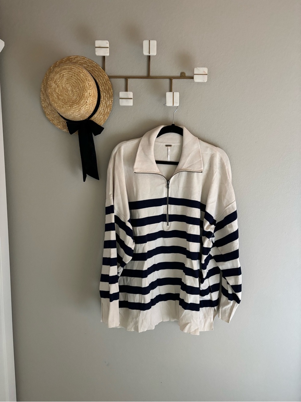 Free People Quarter Zip Striped Sweater Large